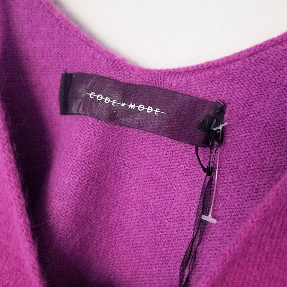 NEW Code x Mode Angora Rabbit Purple Sleeveless Fuzzy Knit Top V Neck Crop Top M - Picture 6 of 15